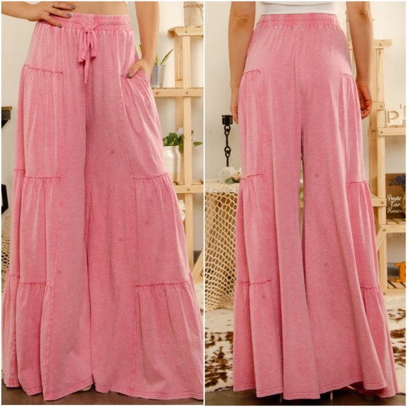 Bluevelvet Dusty Rose Stretchy Waist Wide leg Lounge Pants - Picture 2 of 2